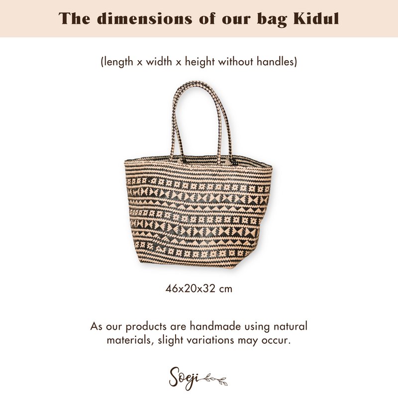 Bolso Tote Boho – Bolso Verano Seagrass – Bolso Playa Hombro – Bolso Natural Tejido – Bolso Compras Boho Grande KIDUL (negro)