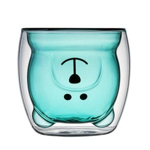 Cute bear cup in petrol - double-walled insulating glass for cold and warm drinks 230ml