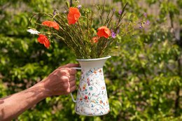 Decoratie Kan 16x12x20 cm Wit Rood Metaal Bloemen