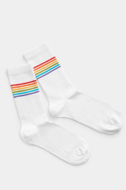 Organic Socks Stripes - białe skarpetki tenisowe w kolorowe paski