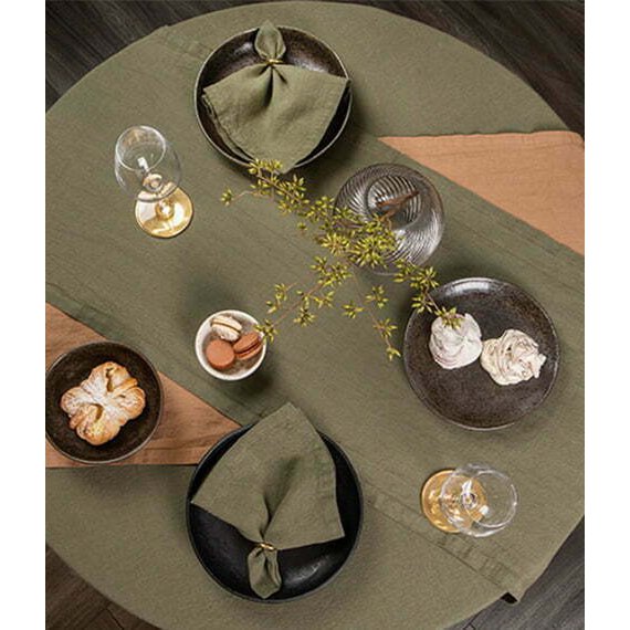 Linen table runner Moss
