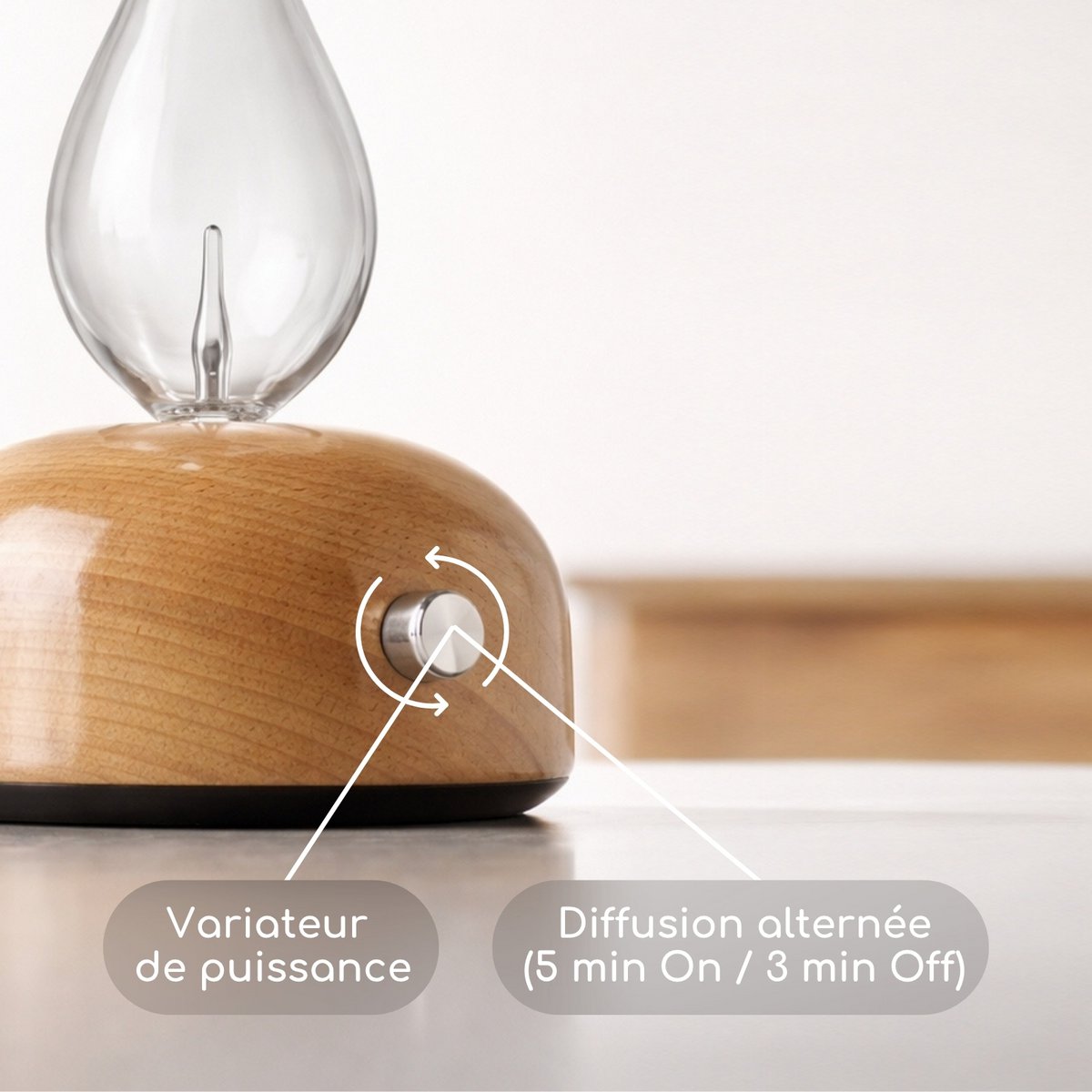 Nebulization diffuser - Aurora - wood and FSC glass - Sober and modern design - Timer function - Dimmer button - Decoration gift idea