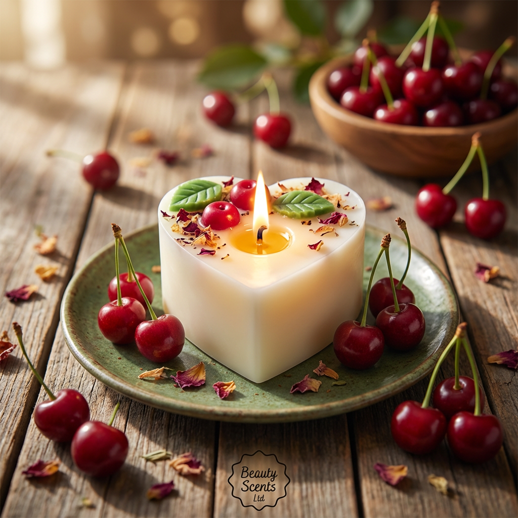 Vela Corazón Pequeña Con Cerezas, caja de 6