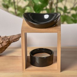 Quemador de perfume serie Naturea - Kalos - Portavelas de cera perfumada - Objeto decorativo de aromaterapia - Bambú y cerámica - Idea de regalo
