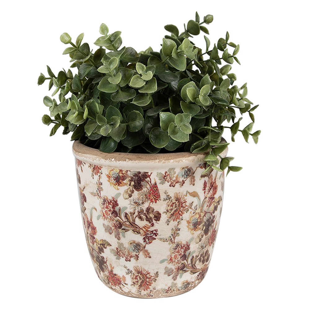Bloempot Ø 14x13 cm Beige Roze Keramiek Bloemen Bloempot Binnen
