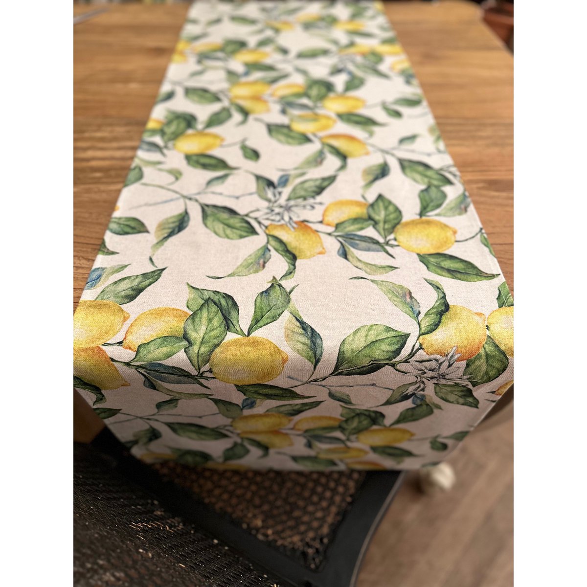 Bordløber Enkel, hør-bomuldsblanding, trykt | Citron linned