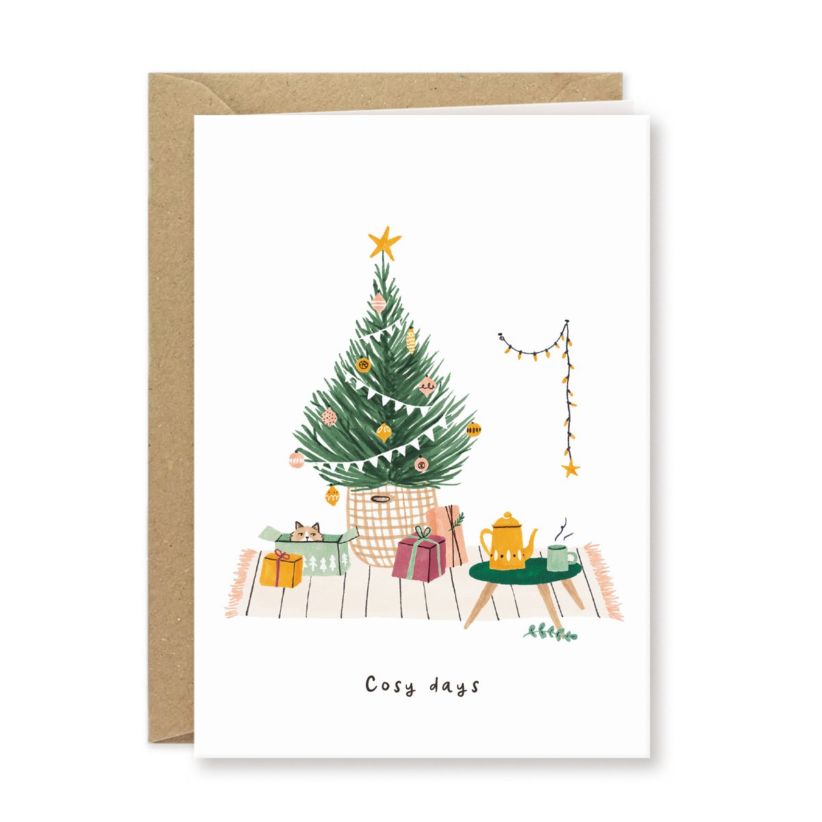 Tarjeta de Navidad | gato en caja | Mascotas