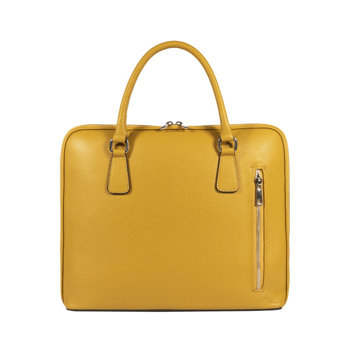 RB1019AR | Maletín de negocios unisex en piel auténtica Made in Italy con bandolera extraíble. Fijaciones con mosquetones de metal níquel brillante - Color mostaza - Dimensiones: 37 x 29 x 6,5 cm