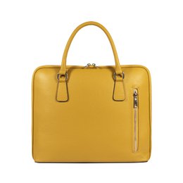 RB1019AR | Unisex zakenaktentas van echt leer, gemaakt in Italië, met afneembare schouderband. Opzetstukken met glanzende nikkelen metalen karabijnhaken - Mosterdkleur - Afmetingen: 37 x 29 x 6,5 cm
