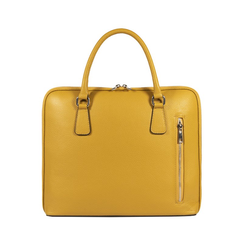 RB1019AR | Unisex zakenaktentas van echt leer, gemaakt in Italië, met afneembare schouderband. Opzetstukken met glanzende nikkelen metalen karabijnhaken - Mosterdkleur - Afmetingen: 37 x 29 x 6,5 cm