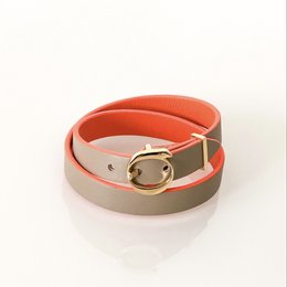 Bracciale in pelle DUO TWIST Beige - Arancione