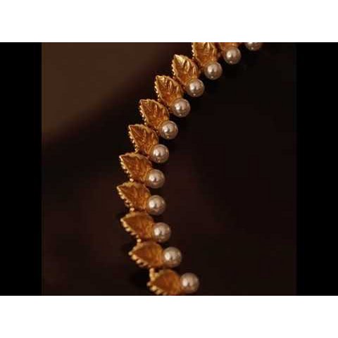 Vintage Golden Leaves Pearl Necklace