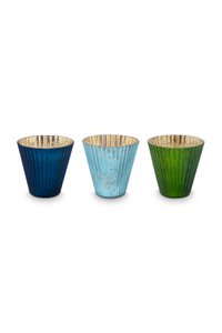 Set/3 Tea Light Candle Holder Glass Blue Medium 10x10.5cm