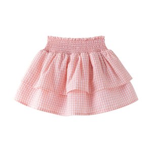 Girl's skirt 3-9A coral pink gingham with ruffles JGV96728