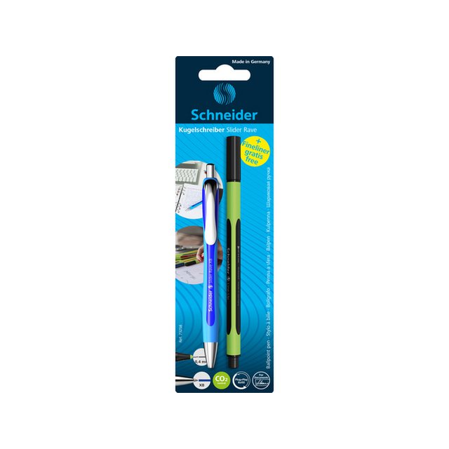 Penna a sfera Schneider Slider Rave blu + 1x Line-up nera gratuita su blister