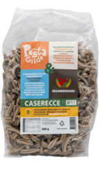 Regenerative caserecce pasta made from organic ingredients, featuring a blend of whole grains and vegetables. Ideal for a healthy, nutritious meal.