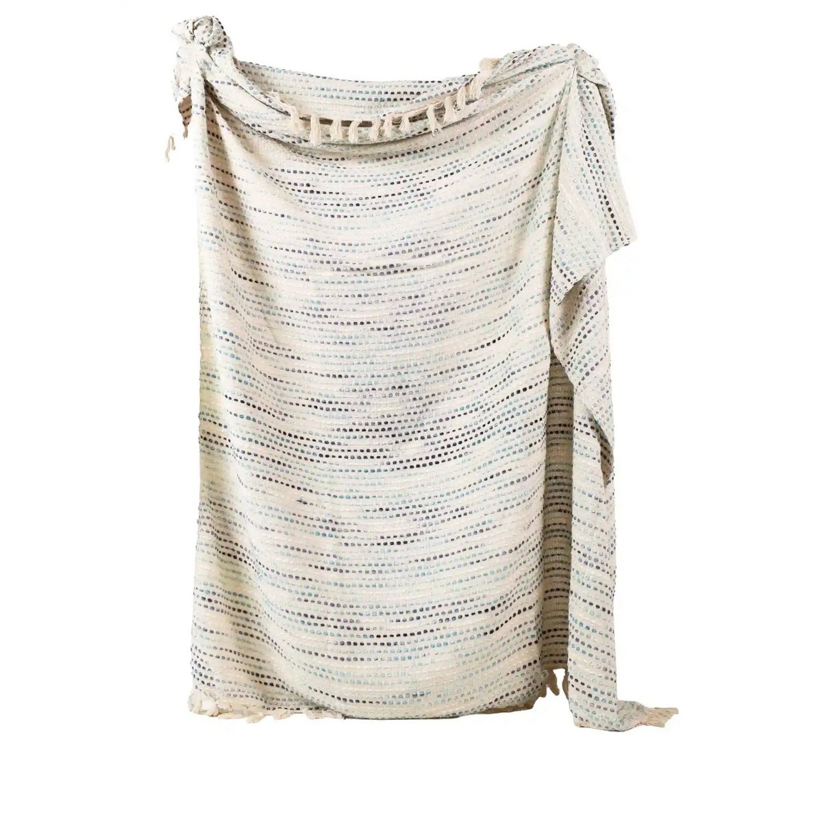 Plaid au crochet rayé beige clair avec franges – 120x180 cm par Urbane Hide