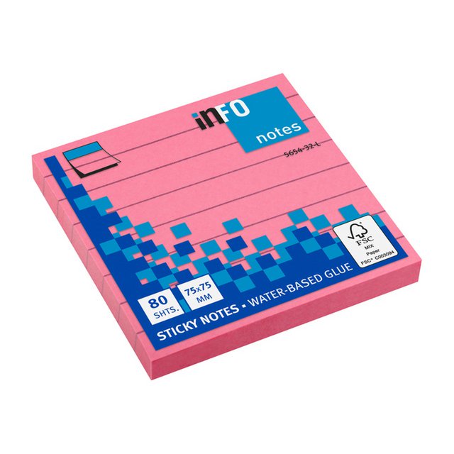 Info notes 75x75mm gelinieerd fel roze 80 blad