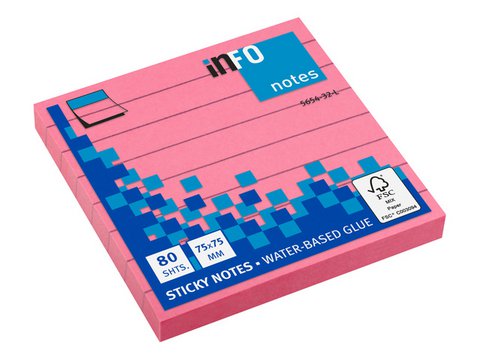 Info notes 75x75mm gelinieerd fel roze 80 blad