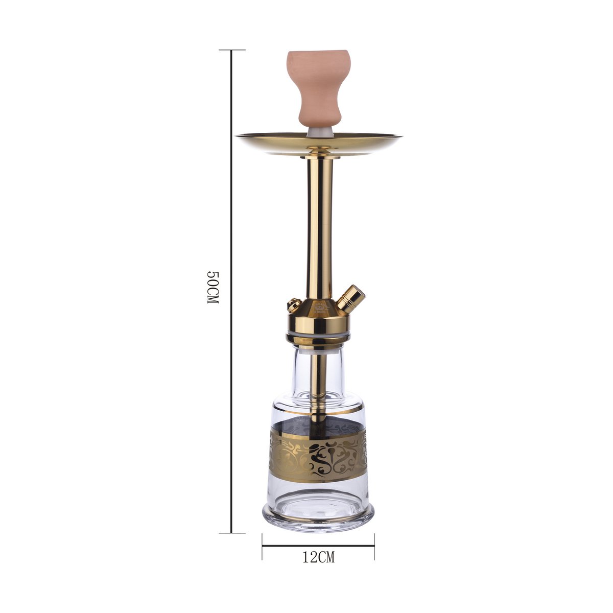 Kompletny zestaw do sziszy Chicha z wężem silikonowym, misą ceramiczną, szczypcami, ustnikiem, szklaną podstawą Kompletny zestaw do sziszy Modern Gold