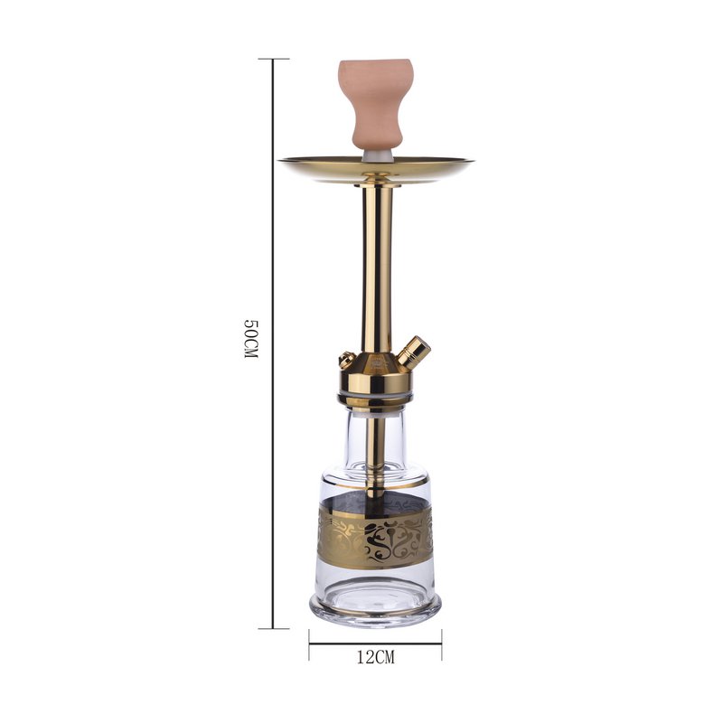 Chicha Complete Shisha Kit met Siliconenslang Keramische Kom, Tang, Mondstuk, Glazen Basis Waterpijp Complete Set Modern Goud