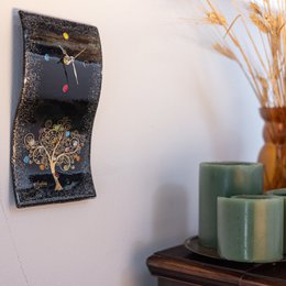 Havered rechteckige Wanduhr, in Murano -Glas, Geschenkidee, Gefälligkeiten, goldener Dekorationsbaum des Lebens
