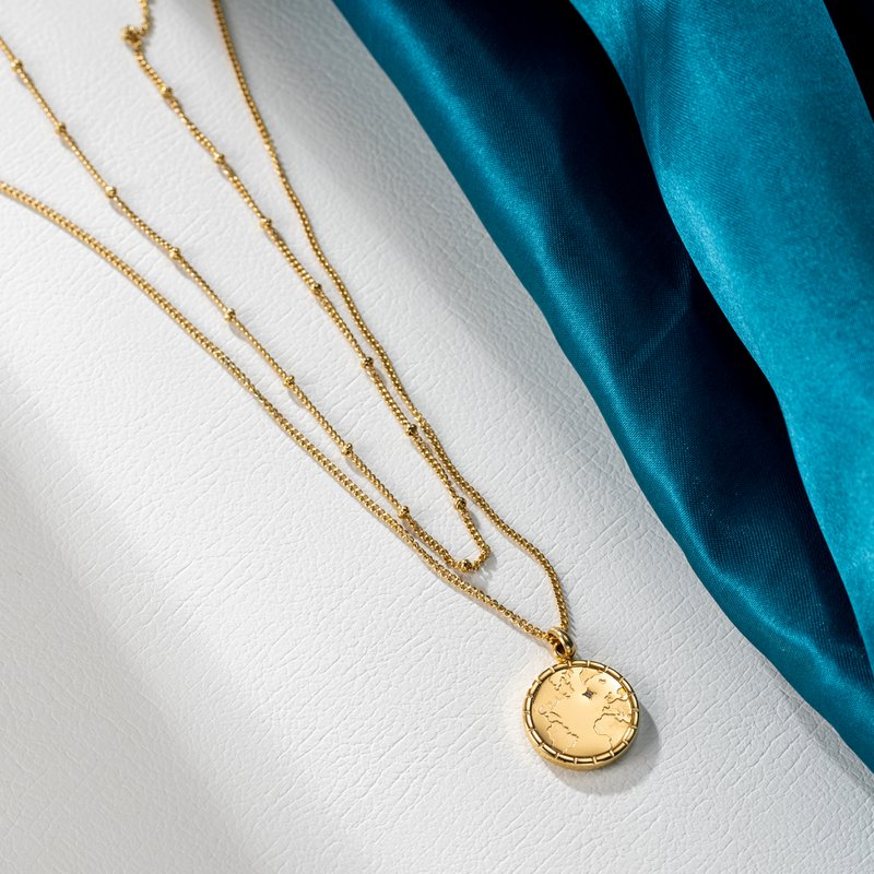 Gold World Map Pendant Necklace