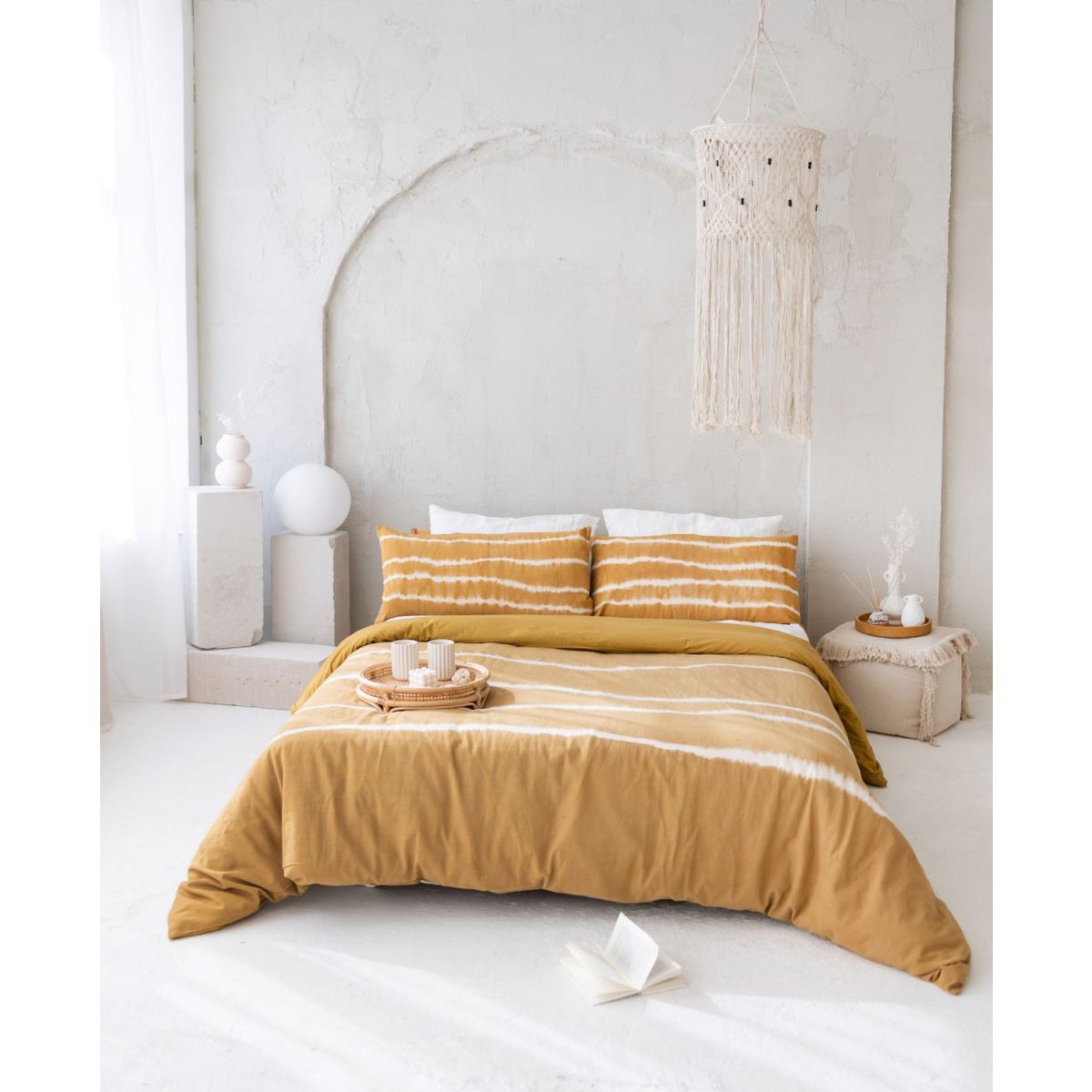 Juego de ropa de cama Shibori - funda nórdica 220 x 240 cm y dos almohadas 40 x 80 cm | Alazán