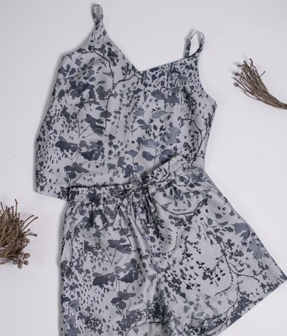 Two-piece set Silky Poems Grey (blouse + shorts)