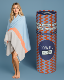 TOWEL TO GO NEON Telo mare in cotone riciclato 180x100 cm | Leggero Asciugatura rapida | Blu/Grigio | con confezione regalo