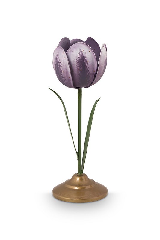Set/2 Tulip Candle Holders Metal Lilac