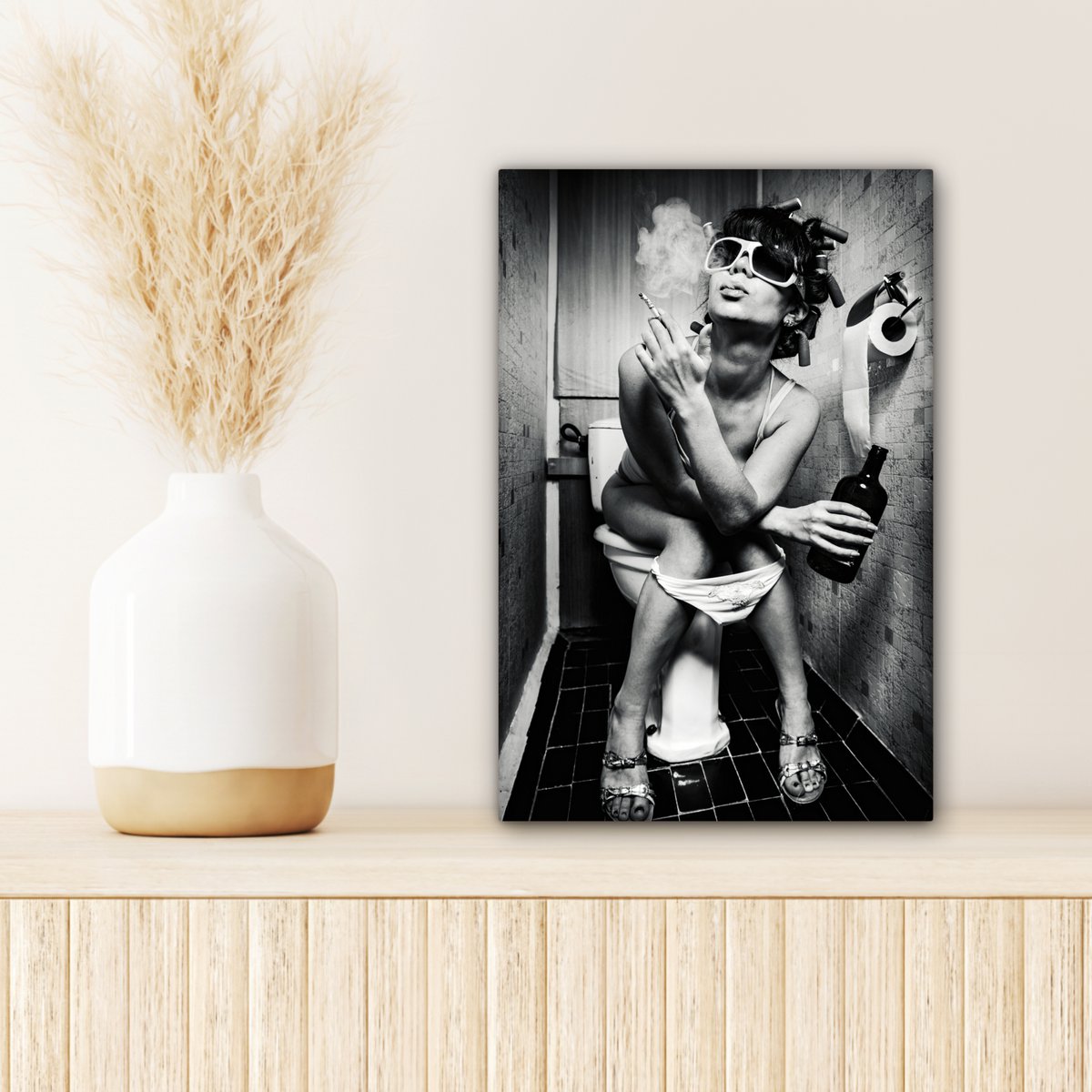Canvas Painting - Wall Decoration Woman - Vintage - Curles - Toilet - Cigarette - Wall Decoration Living Room - Bedroom Decoration - Room Accessories - Canvas Paintings