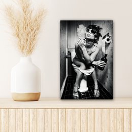 Canvas Painting - Wall Decoration Woman - Vintage - Curles - Toilet - Cigarette - Wall Decoration Living Room - Bedroom Decoration - Room Accessories - Canvas Paintings