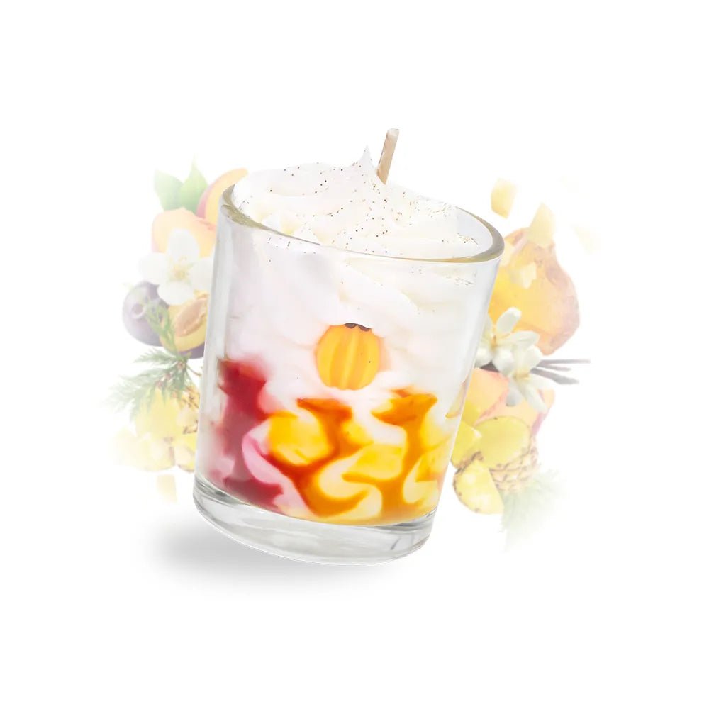 Piccola candela montata alla vaniglia, pesca e ananas