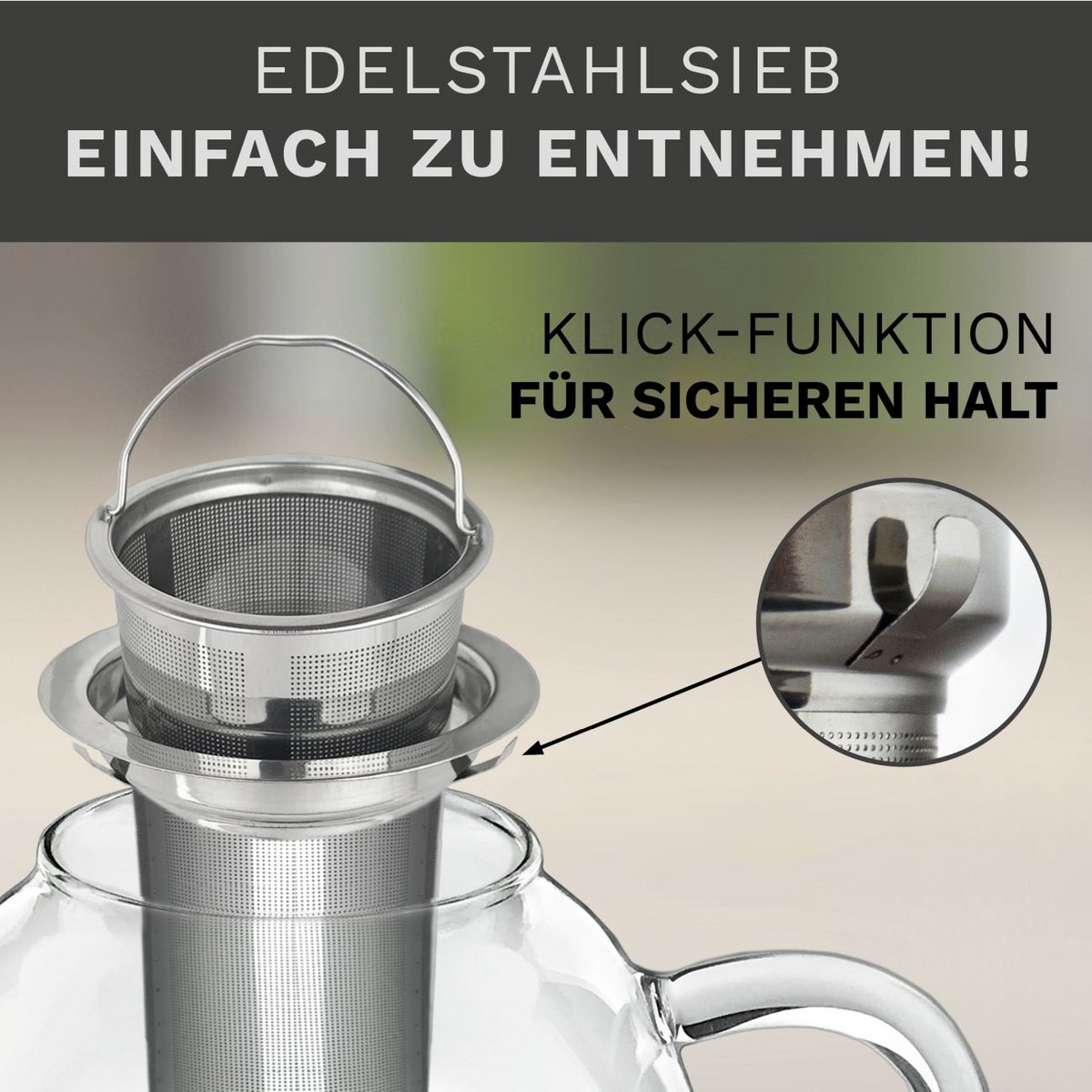 Creano Glas-Teekanne 1,0l mit Edelstahl-Sieb