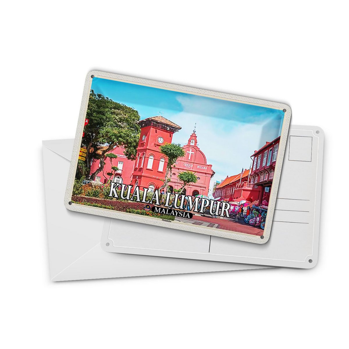 Postal de hojalata de viaje 14x10 cm Kuala Lumpur Malasia Iglesia de la ciudad de Malaca