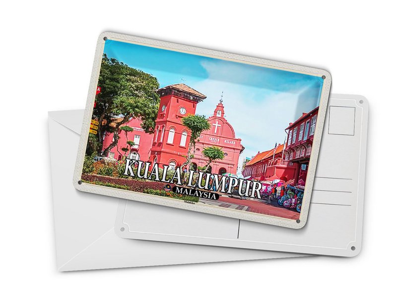 Tin postcard travel 14x10 cm Kuala Lumpur Malaysia Malacca City Church