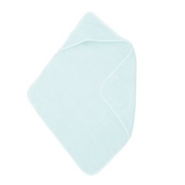 Light mint green baby towel, soft cotton, hooded wrap design, 75x75cm, absorbent bath essential.