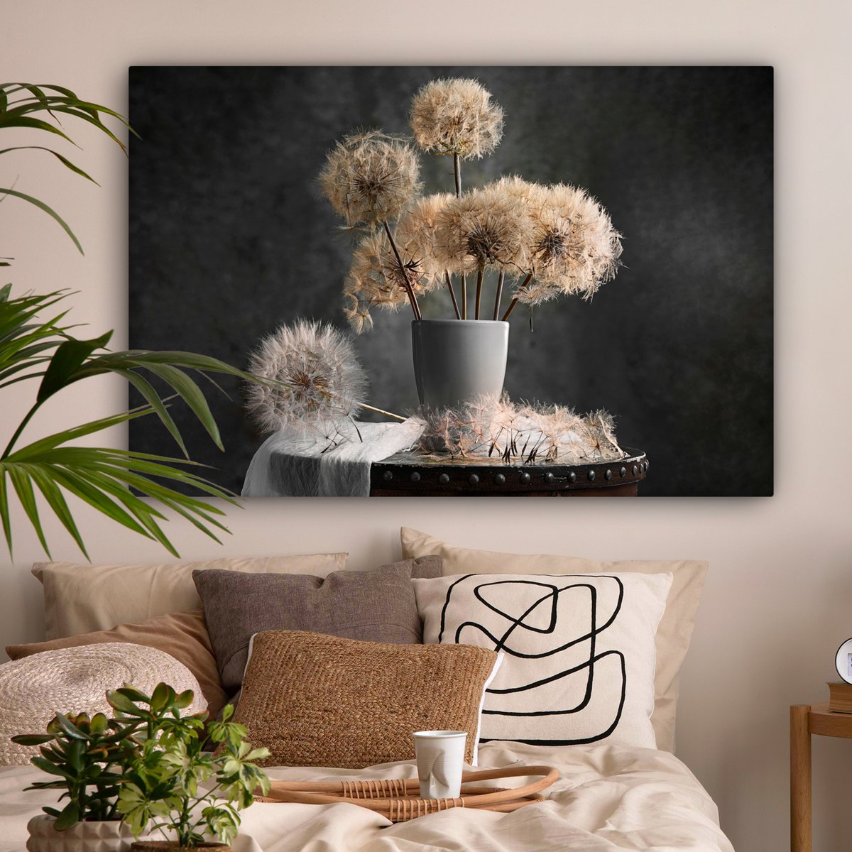 Leinwand Malerei - Wanddekoration - Blumensamen - Löwenzahn - Vase - Stillleben - Bouquet