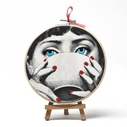 Handmade Embroidery Hoop Wall Art - "Iconic Lina" Collection (Fornasetti Inspired) - Textile Wall Art Decoration 15cm