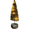 Tafel kerstboom met LED verlichting | ø 8 x 25 cm | Decoratieve mini kerstboom met LED verlichting rondom en houten voet | Goud