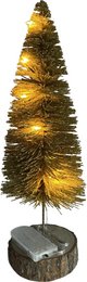 Árbol de Navidad de mesa con iluminación LED | ø 8 x 25 cm | Mini árbol de Navidad decorativo con iluminación LED alrededor y base de madera | Oro