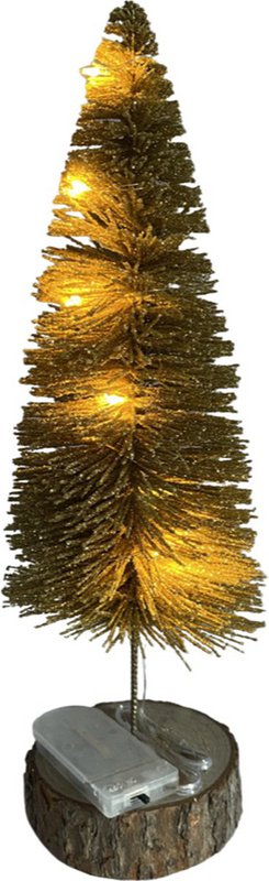 Árbol de Navidad de mesa con iluminación LED | ø 8 x 25 cm | Mini árbol de Navidad decorativo con iluminación LED alrededor y base de madera | Oro