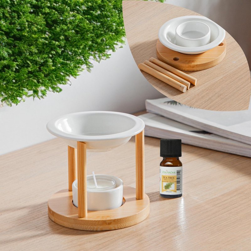 Brûle parfum Série Simplicity - Athena - Céramique Laquée et Bambou - Idée Cadeau - Décoration Simple Moderne