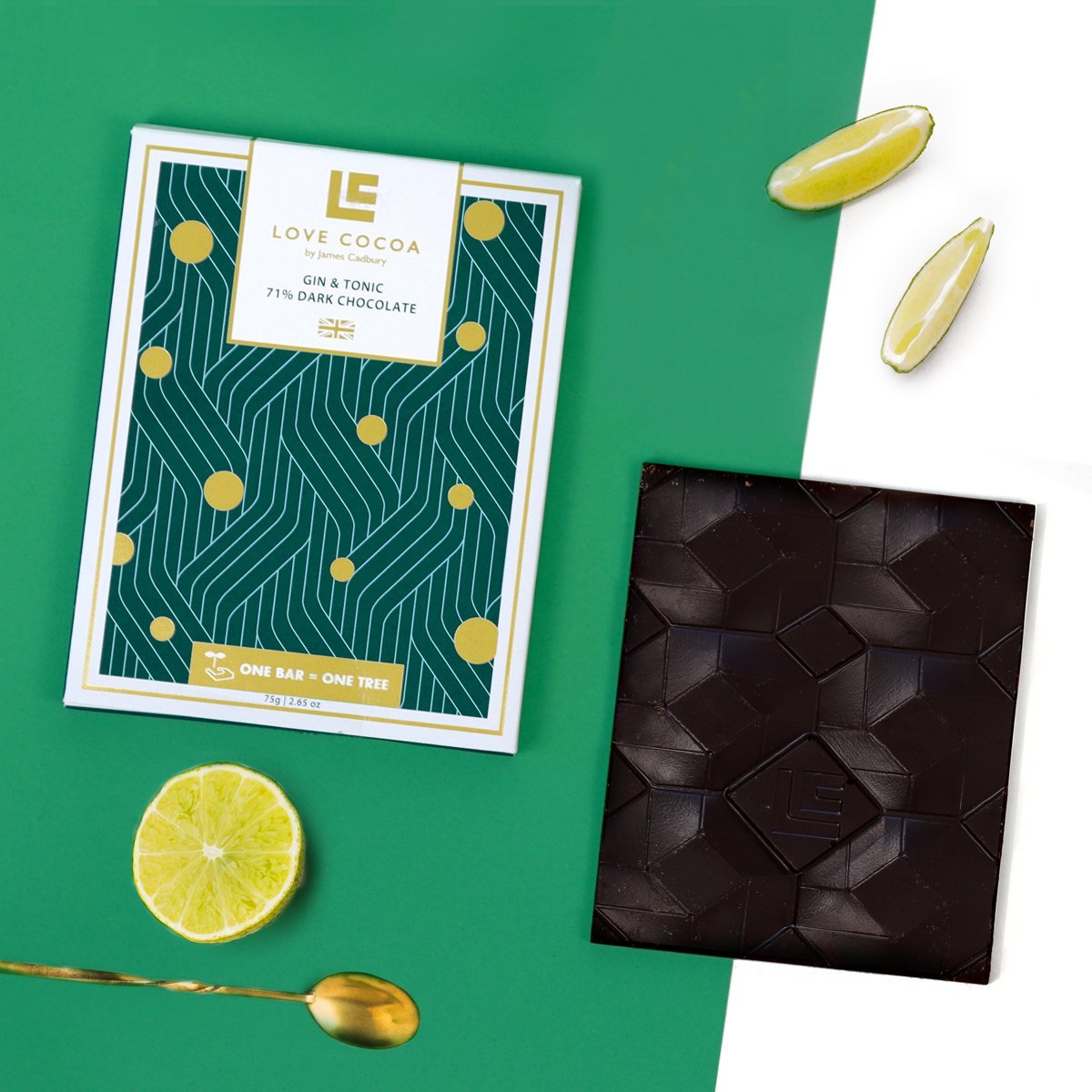 Gin & Tonic 71% pure chocoladereep (veganistisch)