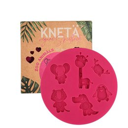  Bright pink silicone mold with zoo animals, hearts, and giraffe shapes for crafts.