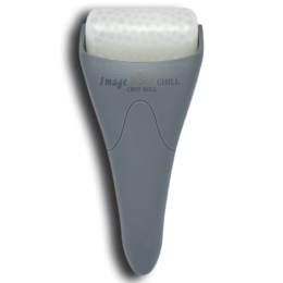 A compact, handheld ice roller designed for skin care. Features a smooth, chilled surface to help reduce puffiness and soothe the skin.