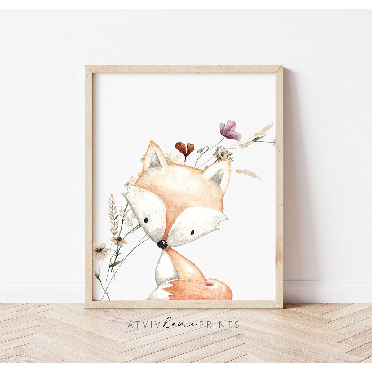 Fuchs-Kinderzimmer-Druck, Fuchs-Plakat, Blumen-Kinderzimmer-Druck, niedlicher Fuchs-Druck, Wildblumen-Druck, Mädchen-Kinderzimmer-Poster, Mädchenzimmer