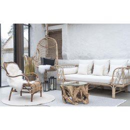 Grand Canyon Coffee Table - Coffee Table, glass with nature legs, Ø60x40 cm