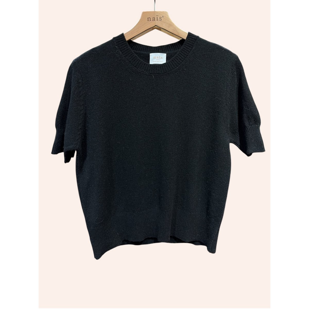 Pull col rond manches courtes en 50% cachemire et 22% laine